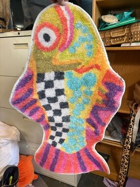 Colorful Fish Bath Mat - Multicolor Plush Accent